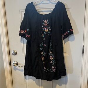 Umgee Black Dress with Floral Embroidery